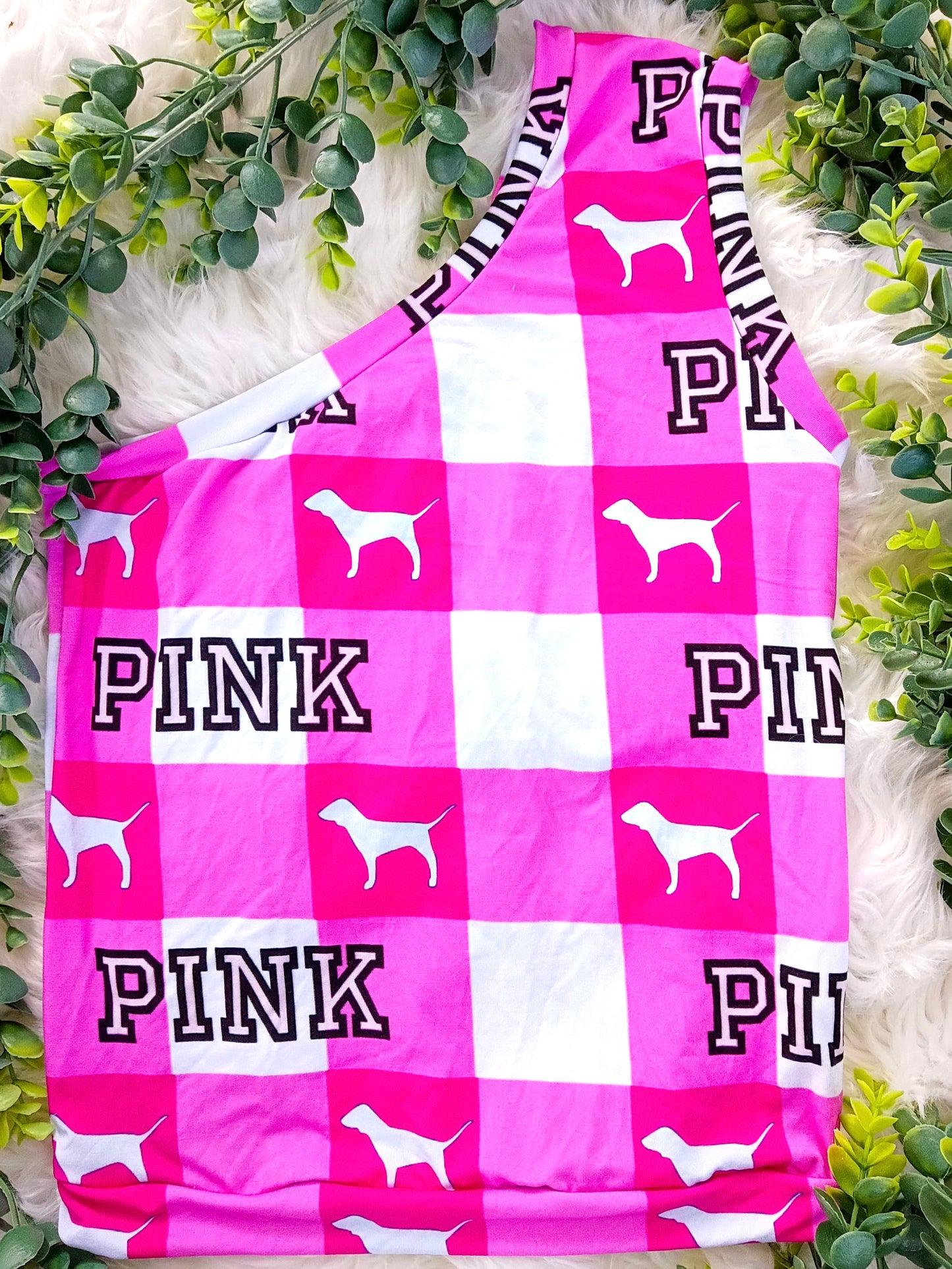 Size 10- Bamboo Ready To Ship PINK Plaid Off The Shoulder Top