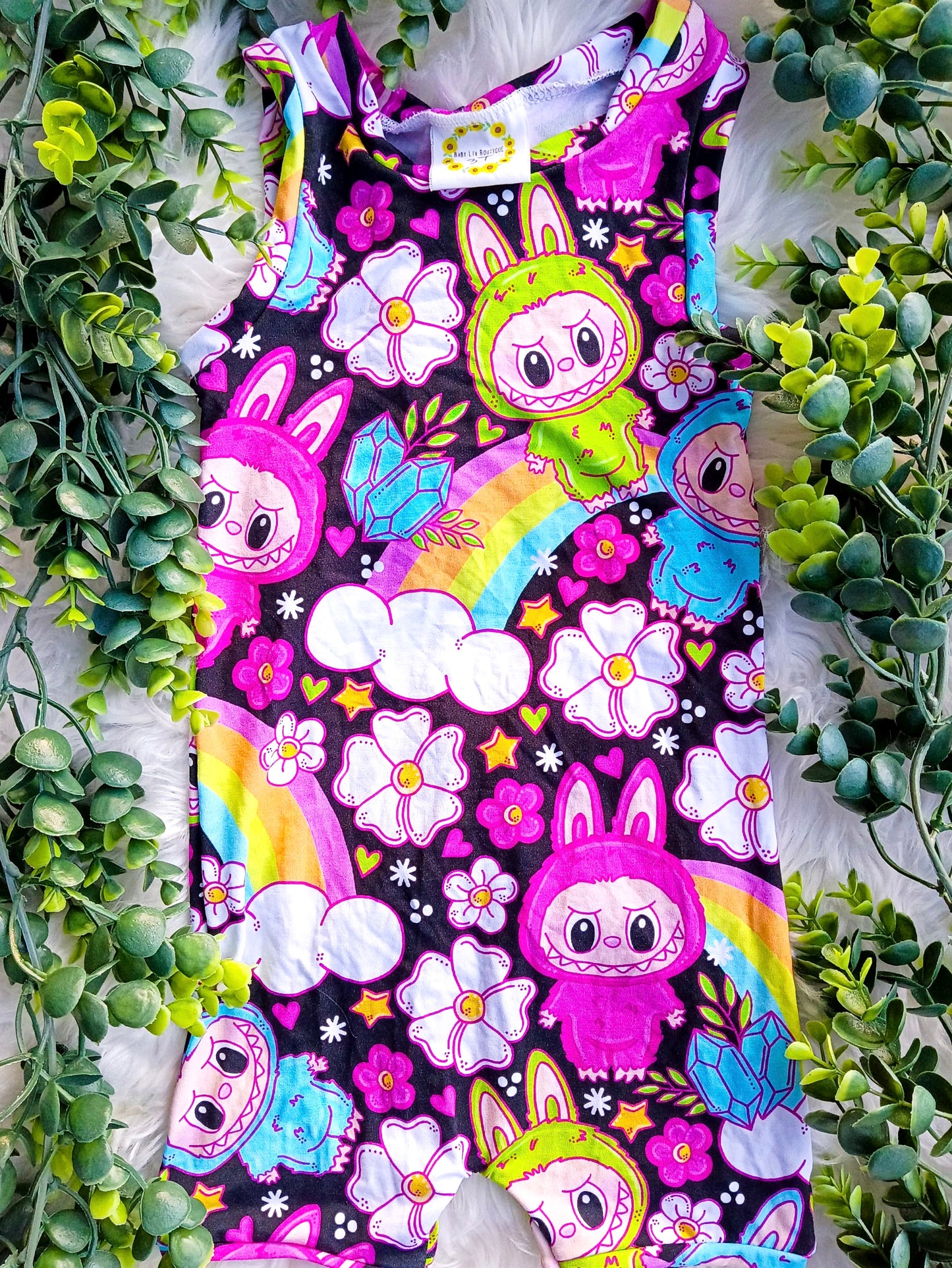 Size 3T- Bamboo Ready To Ship Rainbow Bubu Ollie Romper