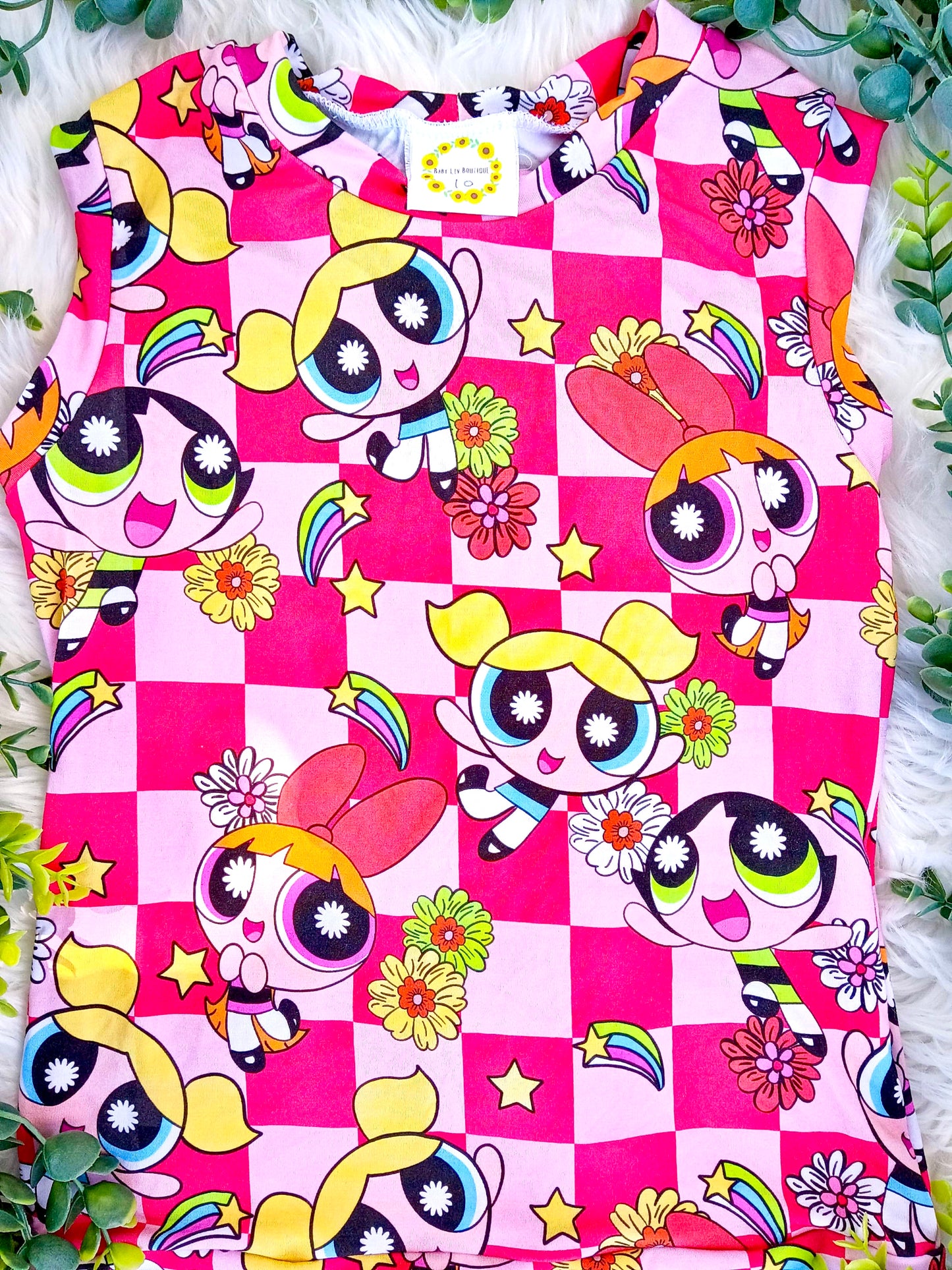 Size 10- Bamboo Ready To Ship Checkered Girl Power Tank Top