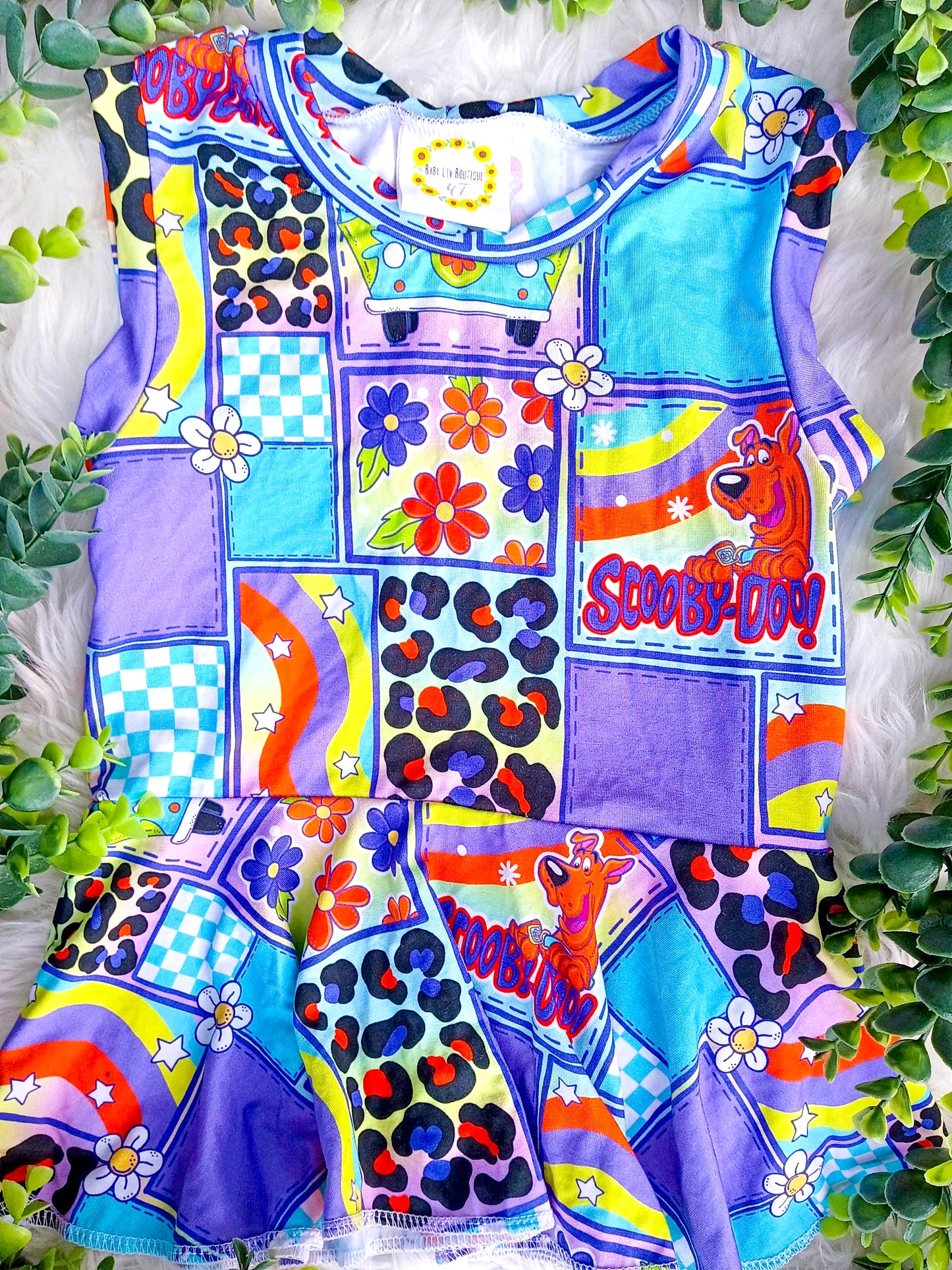 Size 4T- Bamboo Ready To Ship Patchwork Doo Tank Peplum