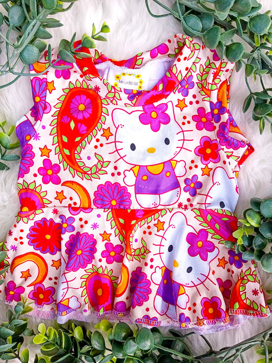 Size 6/9 months- Bamboo Ready To Ship Paisley Kitty Tank Peplum