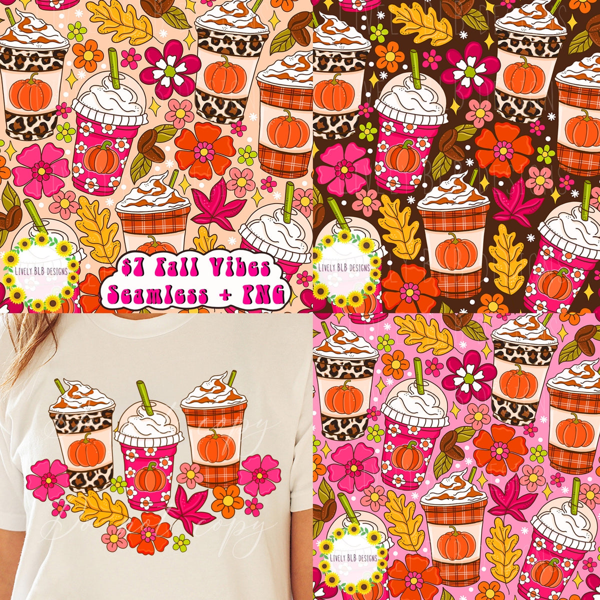 LIMITED BUNDLE- Fall Cutesy All Seamless + PNG's 45+ Files (All Colorways)
