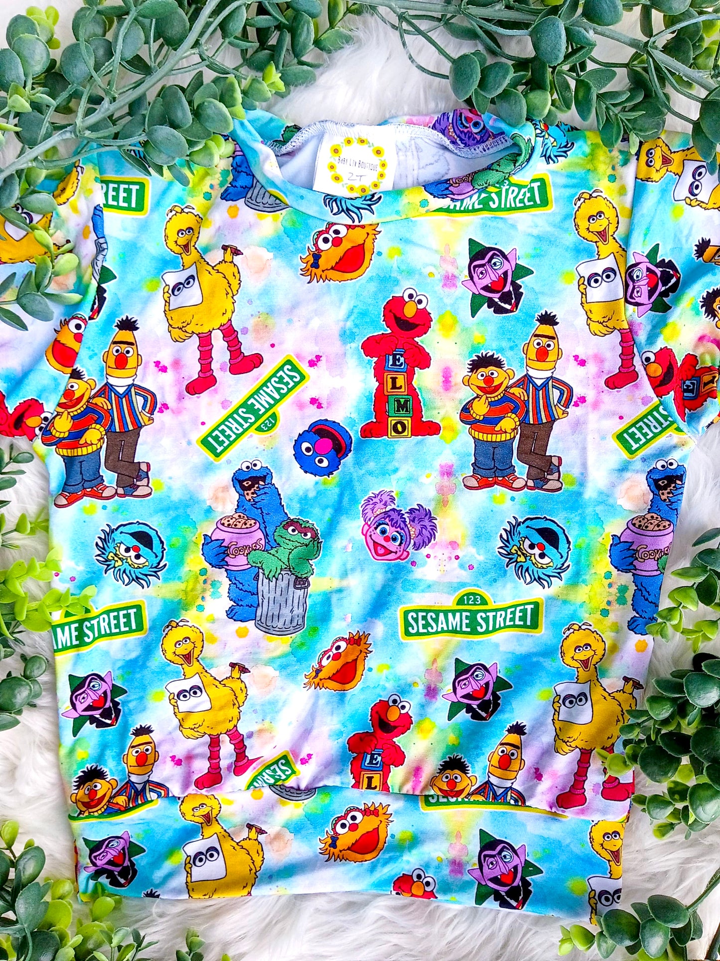 Size 4T- Bamboo Ready To Ship Watercolor Street Friends Short Sleeved Unisex Top