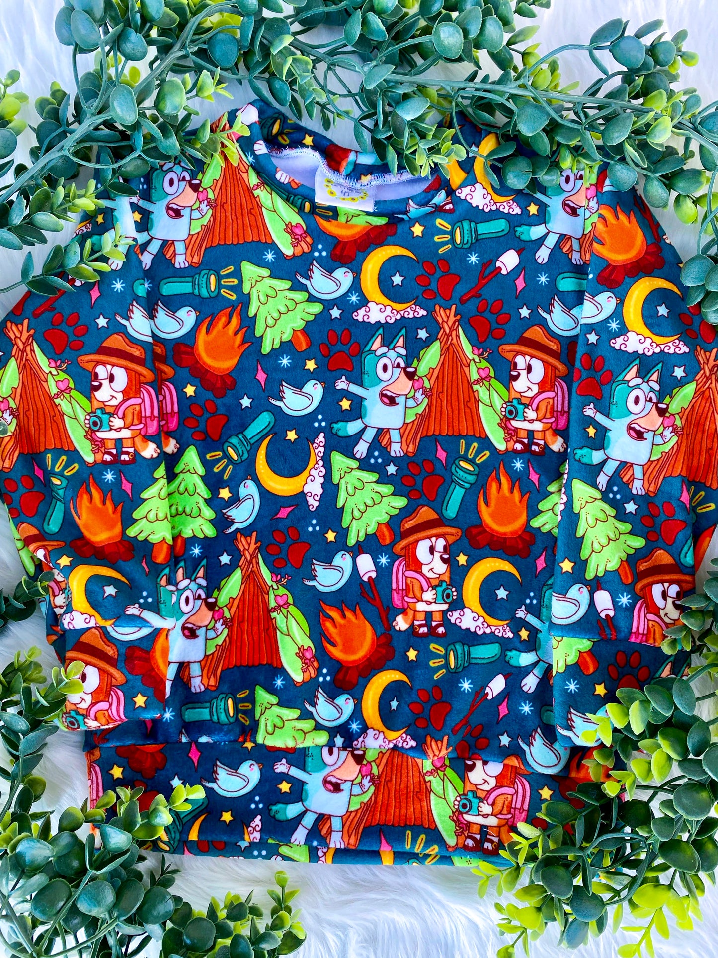 12/18 Size- Velvety Camping Dogs Ready To Ship Sweatshirt
