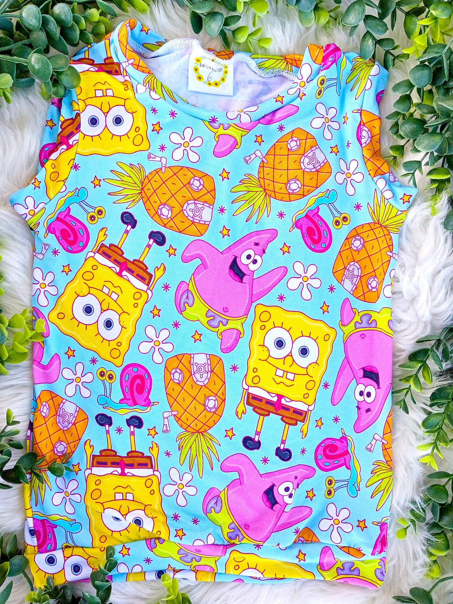 Size 6- Bamboo Ready To Ship Sponge Friends Tank Top