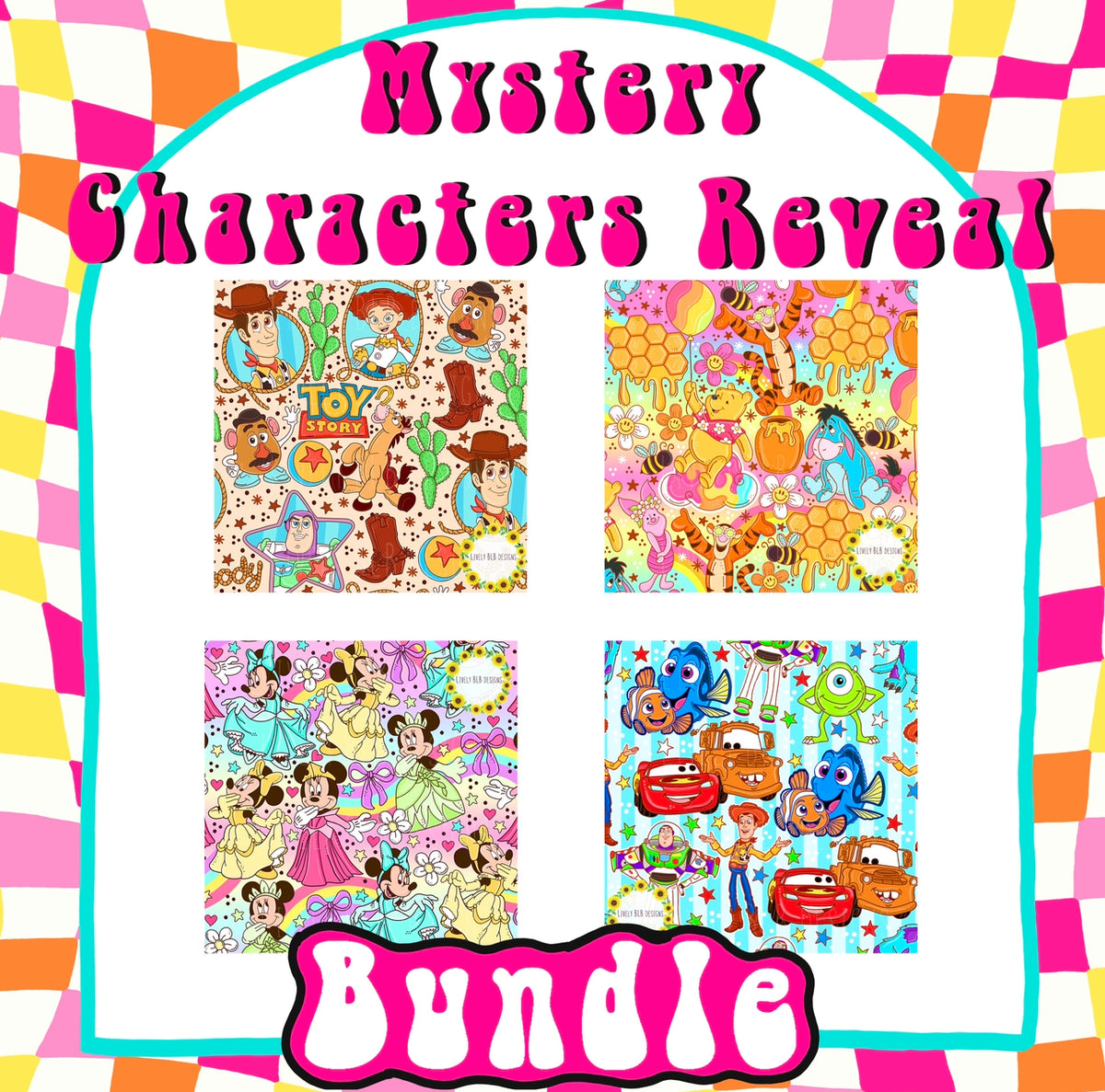 Mystery Character Reveal LIMITED Bundle All Colorways 4 Seamless + 4 Pngs