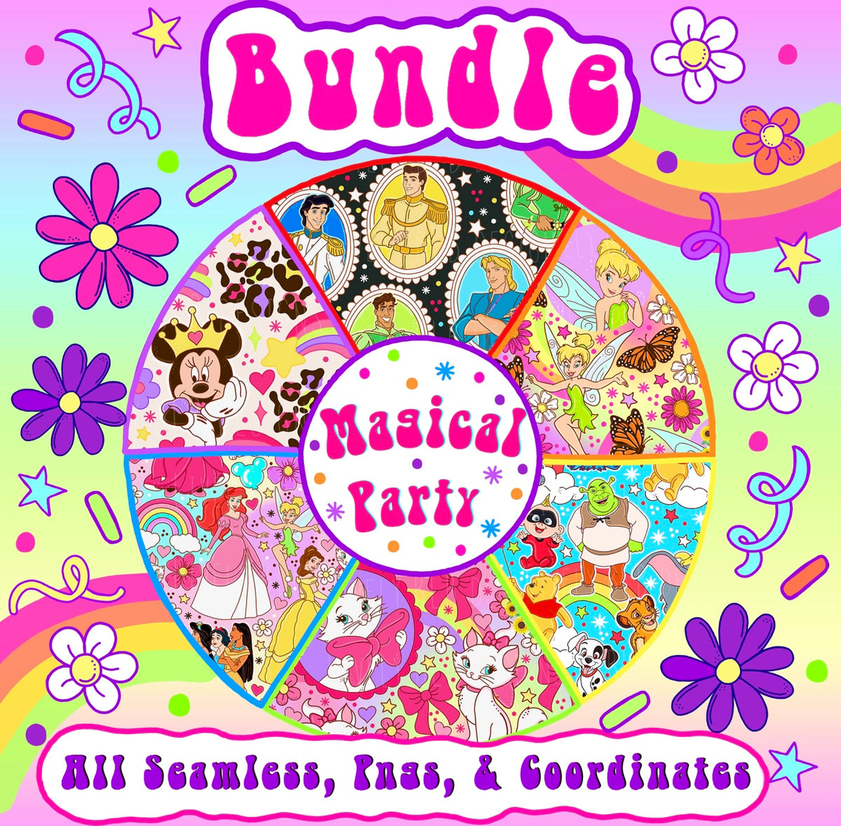 Limited Magical Party Bundle- ALL 6 Seamless + 6 Pngs + Coordinates (All Colorways)