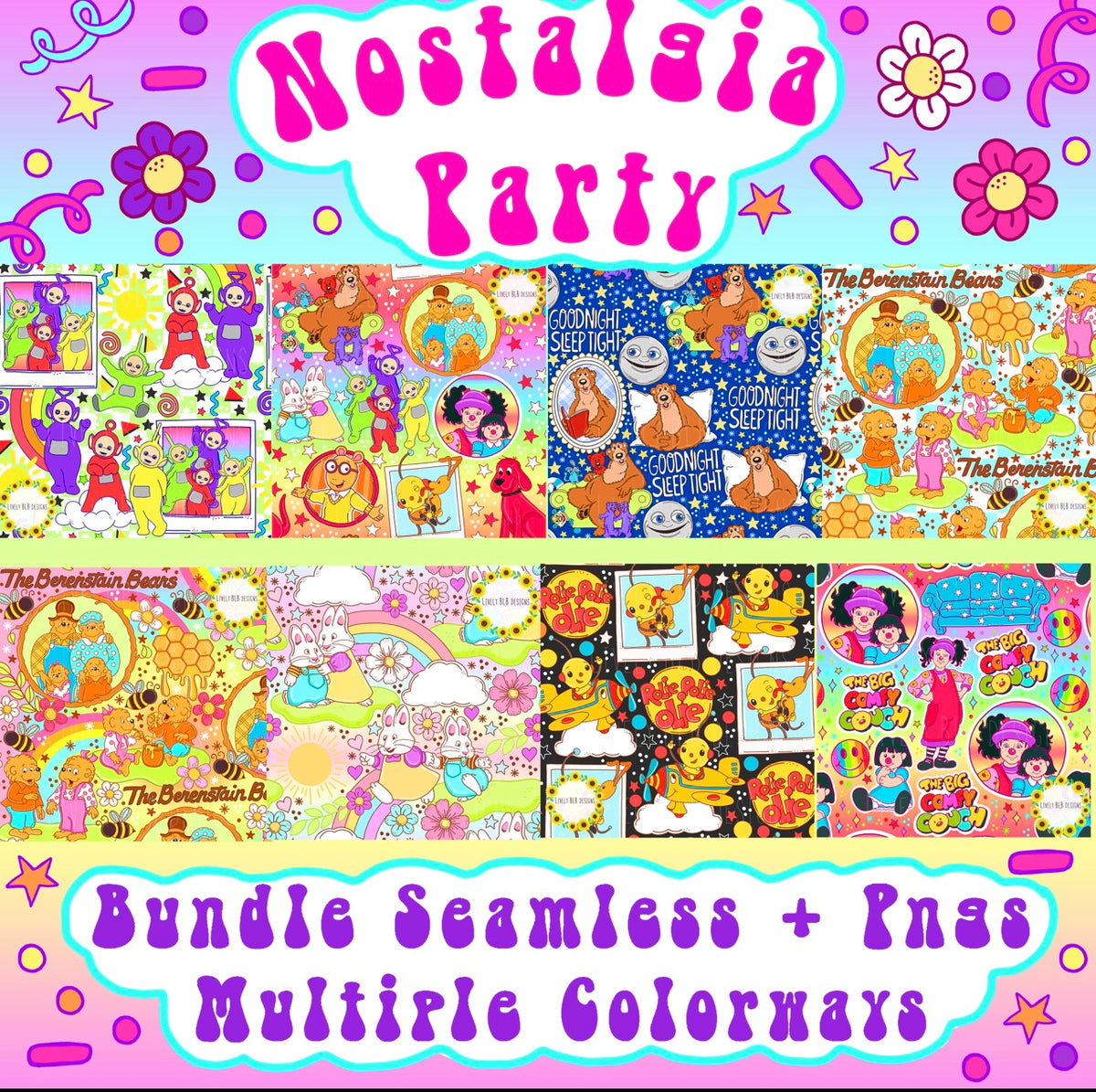LIMITED Nostalgia Party Bundle All 8 Seamless + 8 Pngs (40 + Files)