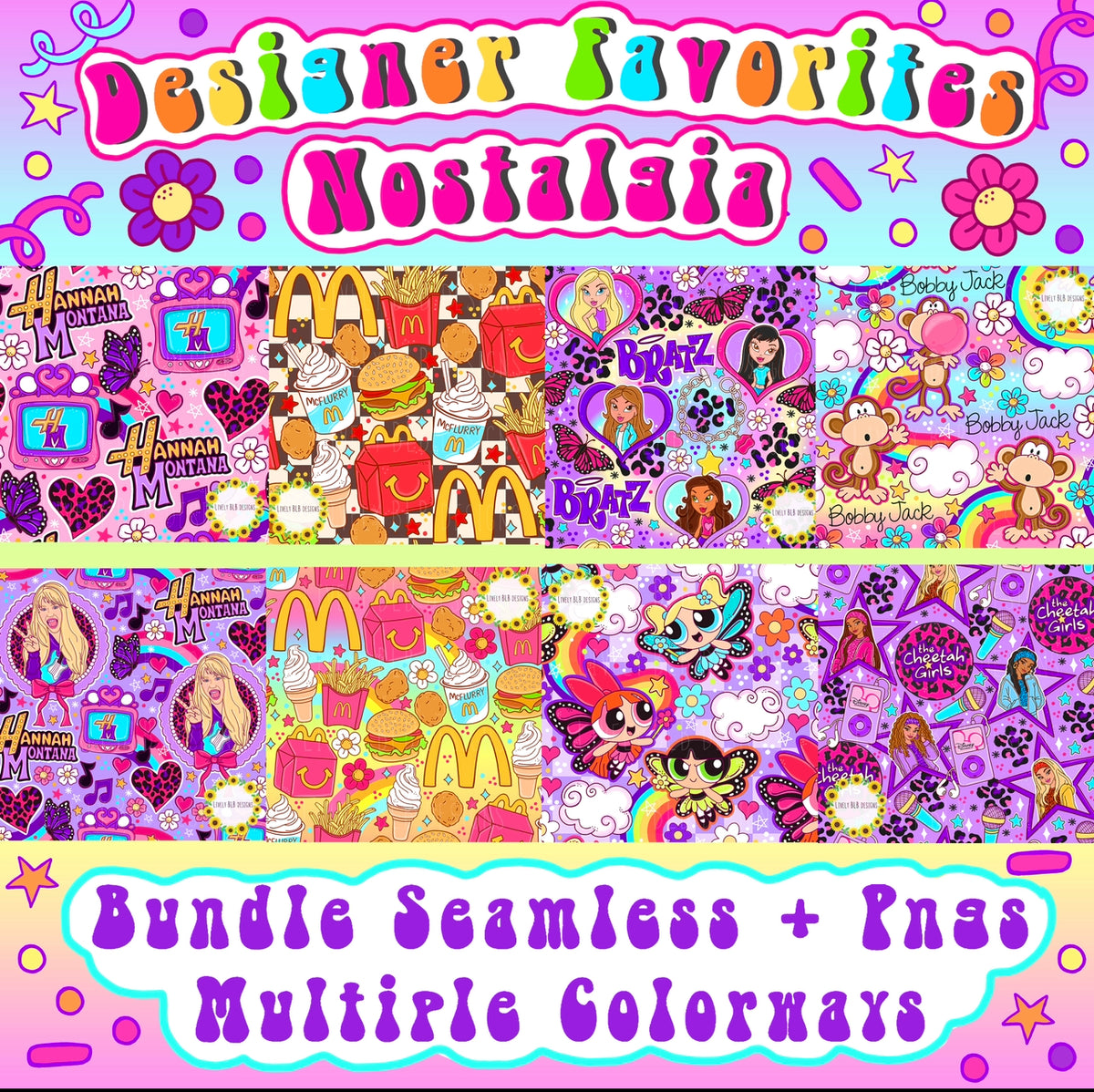 LIMITED Designer Favs Nostalgia Party Bundle All 8 Seamless + 8 Pngs (45 + Files)