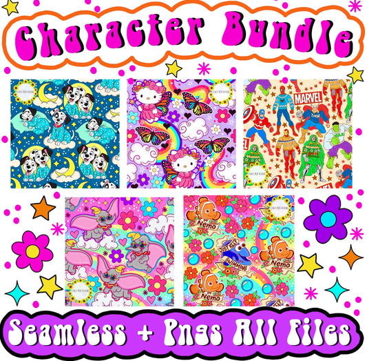 Bundle Character LIMITED 5 Seamless + 5 Pngs (All Colorways) 30+ Files