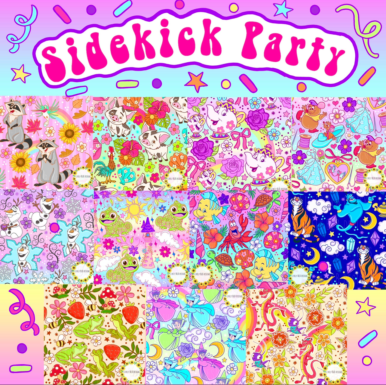 Sidekick Party Bundle- ALL 11 Seamless + 11 Pngs (ALL Colorways LIMITED)