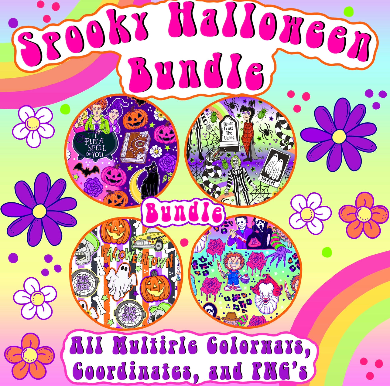 LIMITED Bundle- Spooky Halloween Characters ALL (Seamless, Coordinates, Pngs) All Limited Colorways