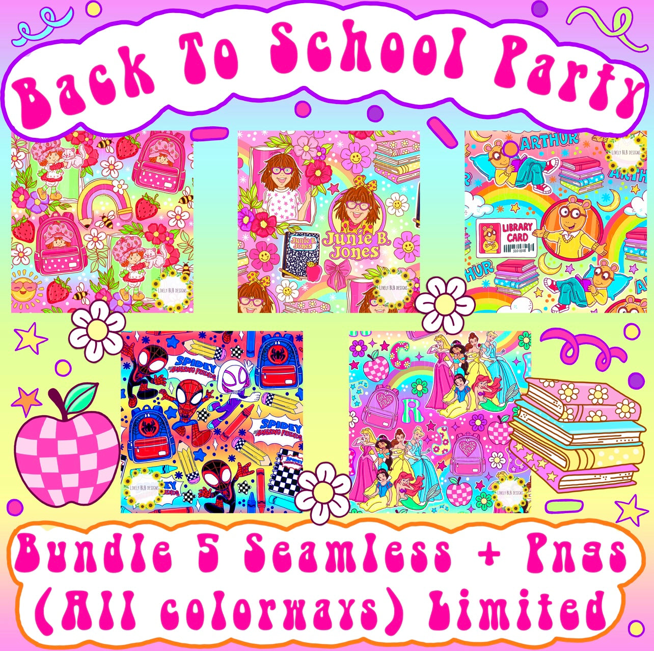 Back To School LIMITED Bundle- ALL 5 Seamless + 5 Pngs (All Colorways)