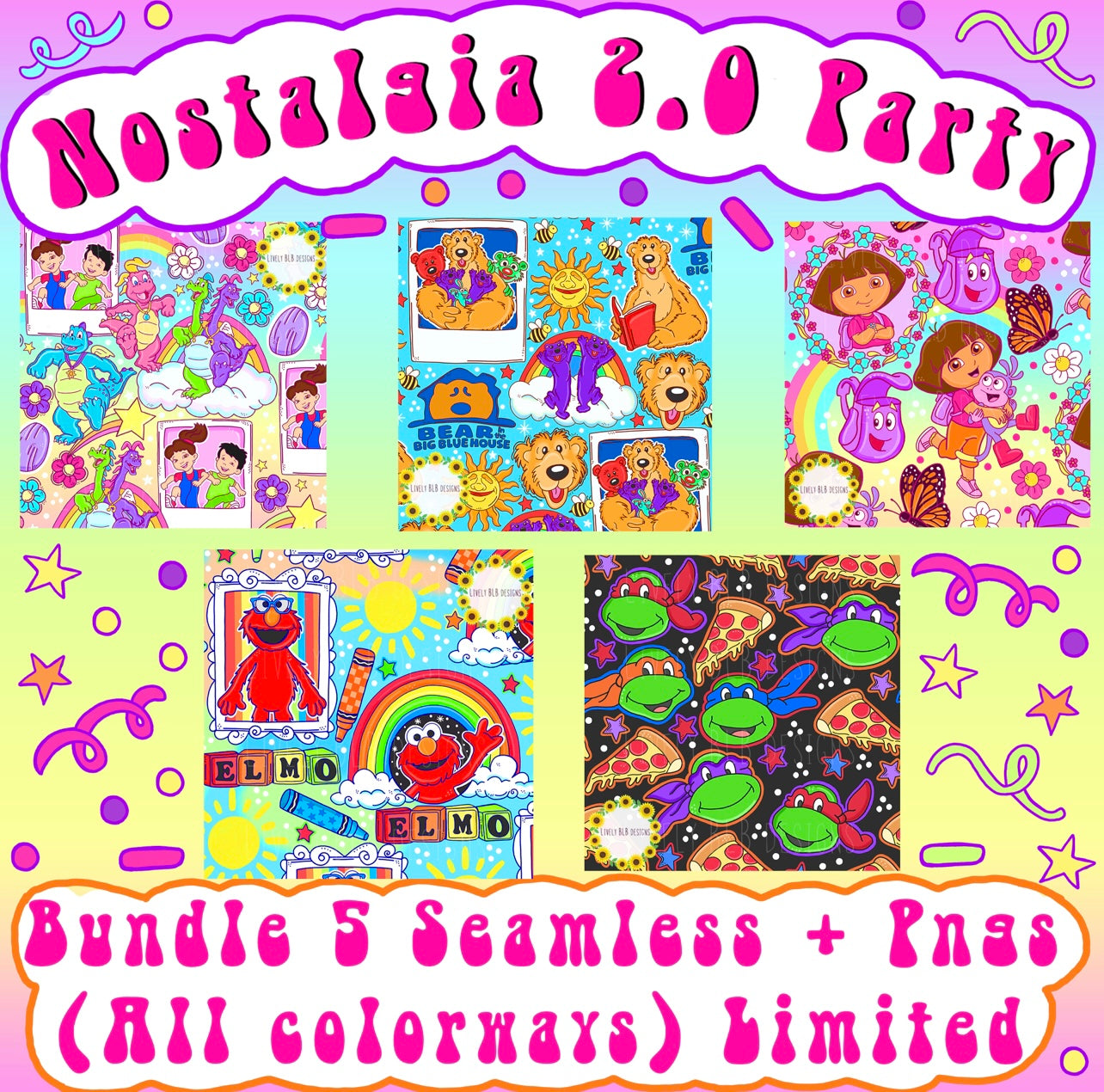 LIMITED Nostalgia 2.0 Bundle- All 5 Seamless + 5 Pngs (All Colorways)