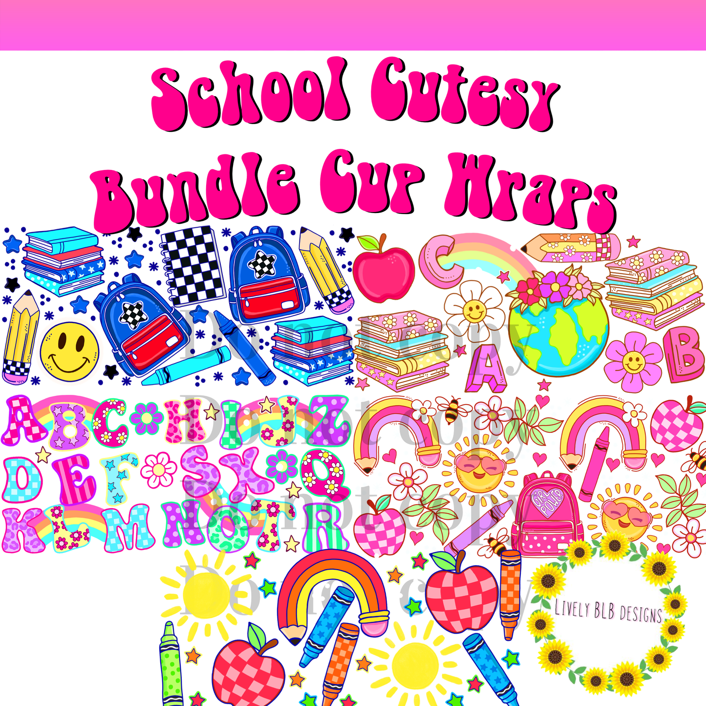 Cup Wrap Limited School Cutesy Bundle 5 Libbey Cup Wraps