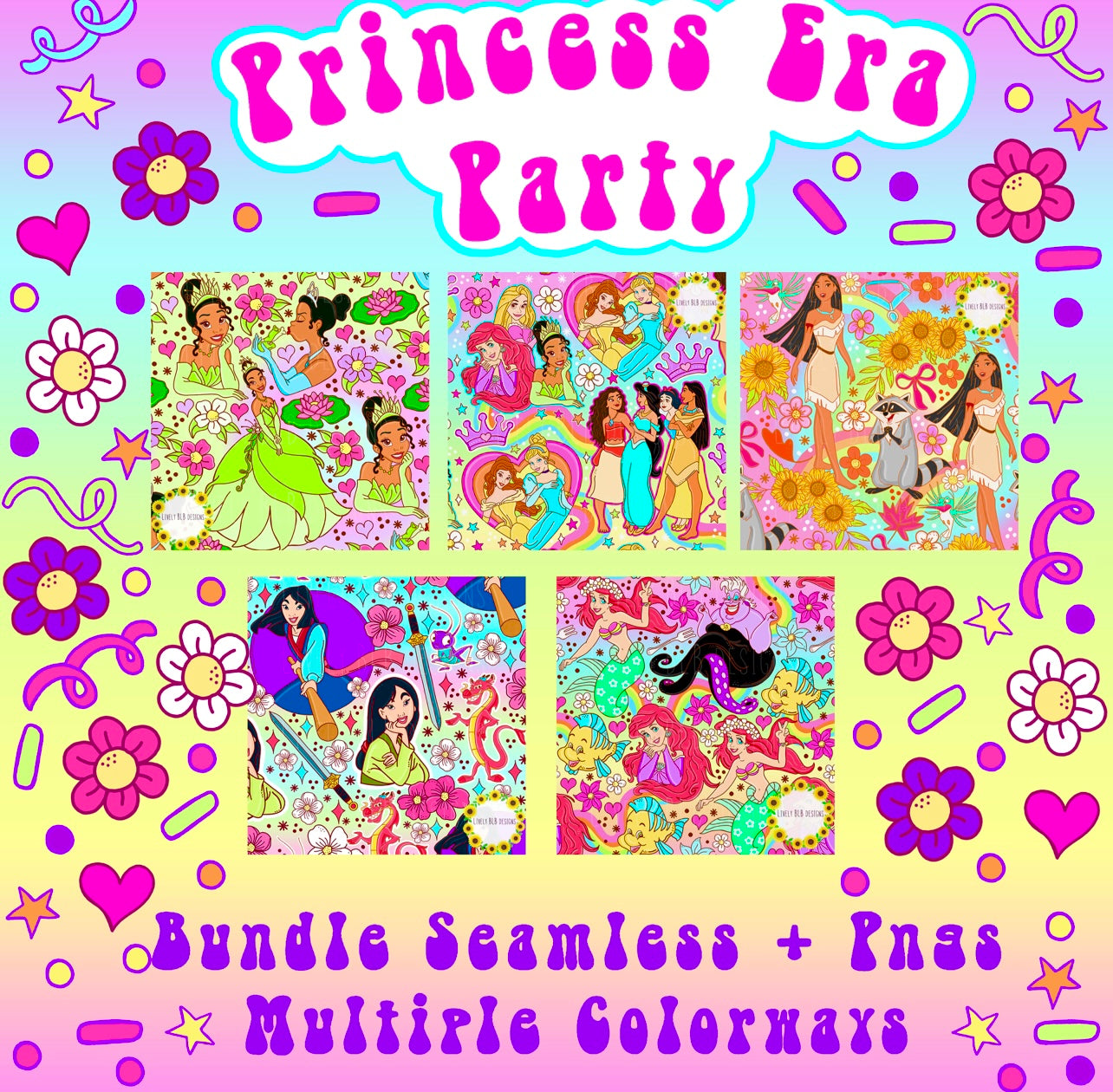 LIMITED EVERYTHING Princess Era Bundle (All Seamless + Pngs) All Colorways 45+ Files