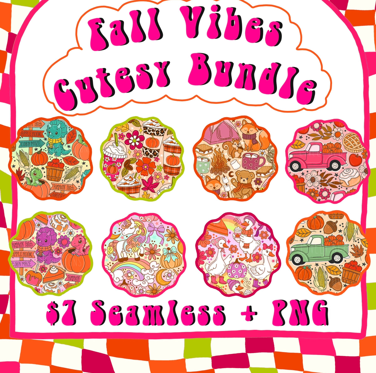 LIMITED BUNDLE- Fall Cutesy All Seamless + PNG's 45+ Files (All Colorways)