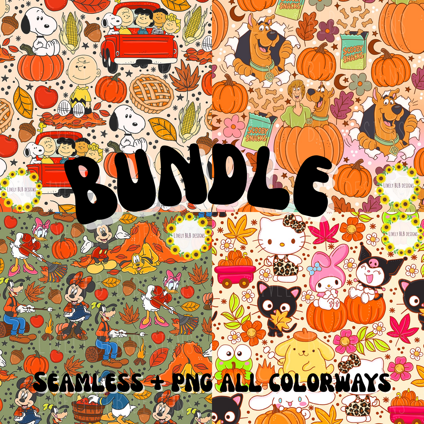 Fall Characters LIMITED Deal Bundle All Colorways Seamless + Pngs (12+ Files)